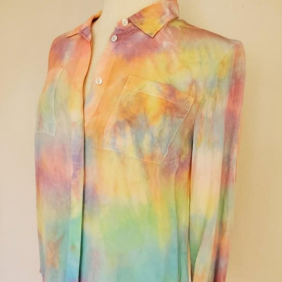 NEW JCrew silk painted tie dyed shirt pink blue purple yellow orange green 4 6 - Picture 3 of 9